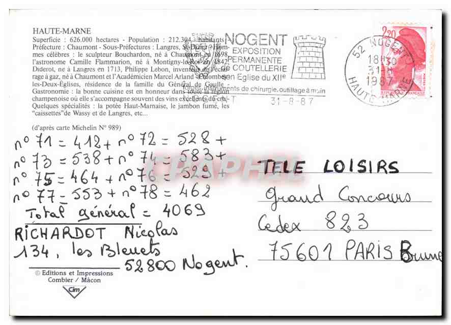 CPM Haute Marne Prefecture Chaumont Sous Prefectures Langres St Dizher hommes celebres le sculpteur  — Rückseite