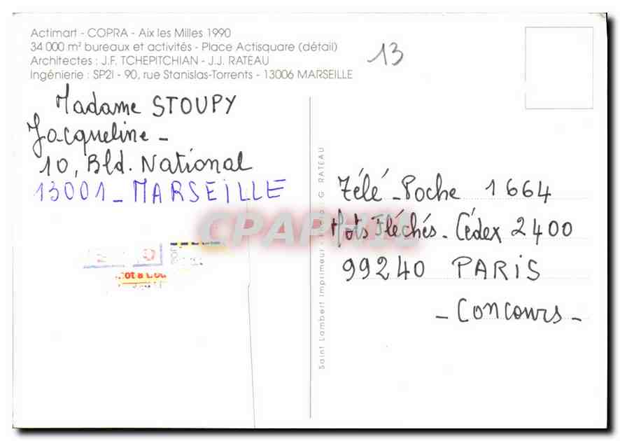 CPM Actimart Copra Aix les Milles 1990 bureaux et activites place Actisquare detail  — Rückseite
