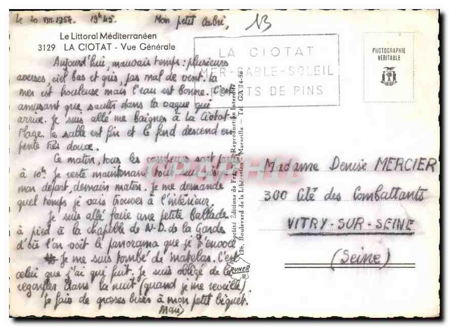 CPM Le Littoral Mediterraneen la Ciotat vue generale  — Rückseite
