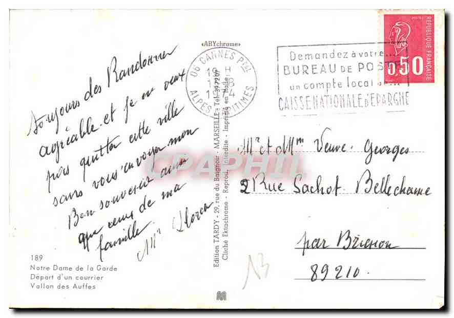 CPM Marseille Notre Dame de la Garde depart d'un courrier Vallon des Auffes  — Rückseite