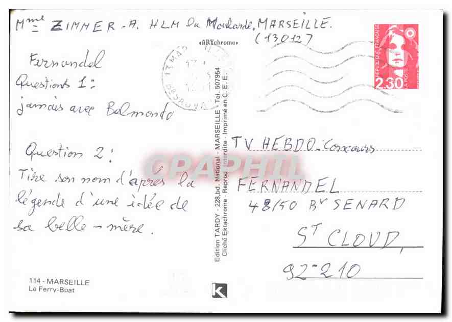 CPM Marseille le Ferry Boat  — Rückseite