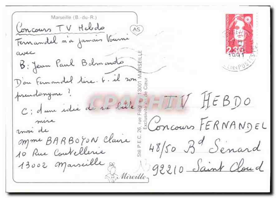 CPM Marseille B du R  — Verso