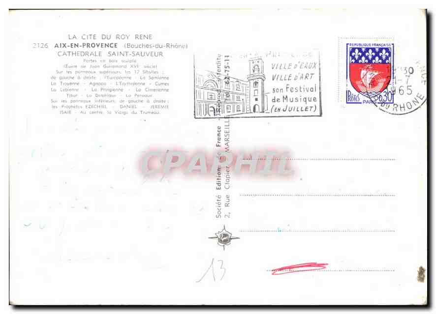 CPM La Cite du roy Rene Aix en provence Bouches du Rhone Cathedrale Siant Sauveur  — Verso