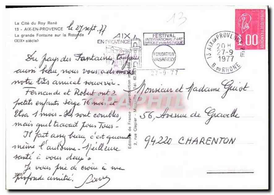 CPM La Cite du Roy Rene Aix en provence la Grande Fontaine sur la Rotonde XIX siecle  — Verso