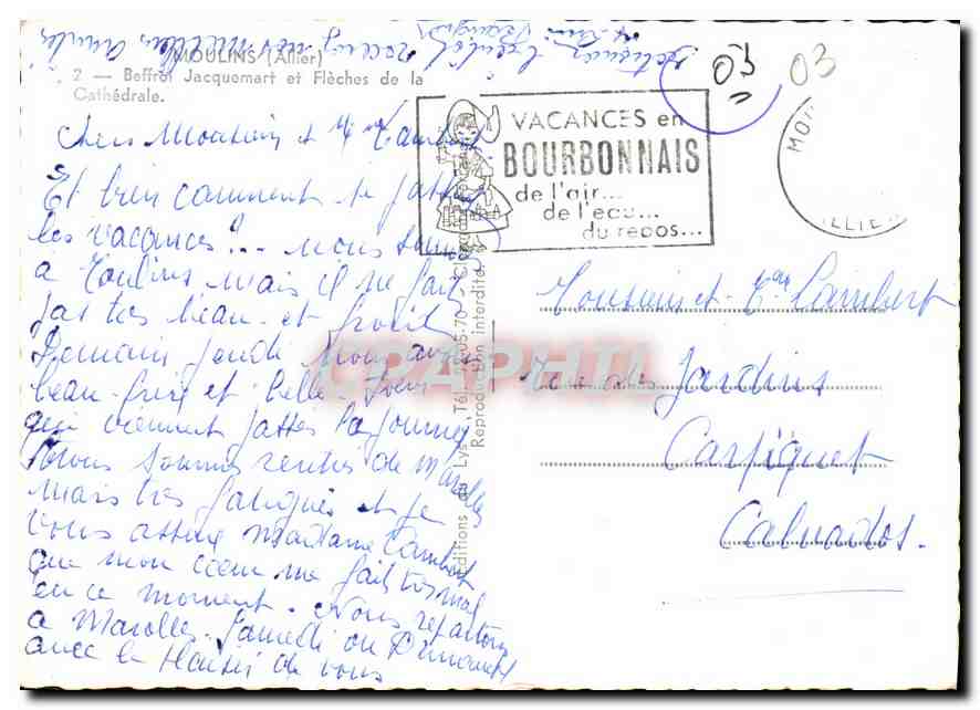 CPM Moulins Allier beffroi Jacquemart et Fleche de la Cathedrale  — Rückseite