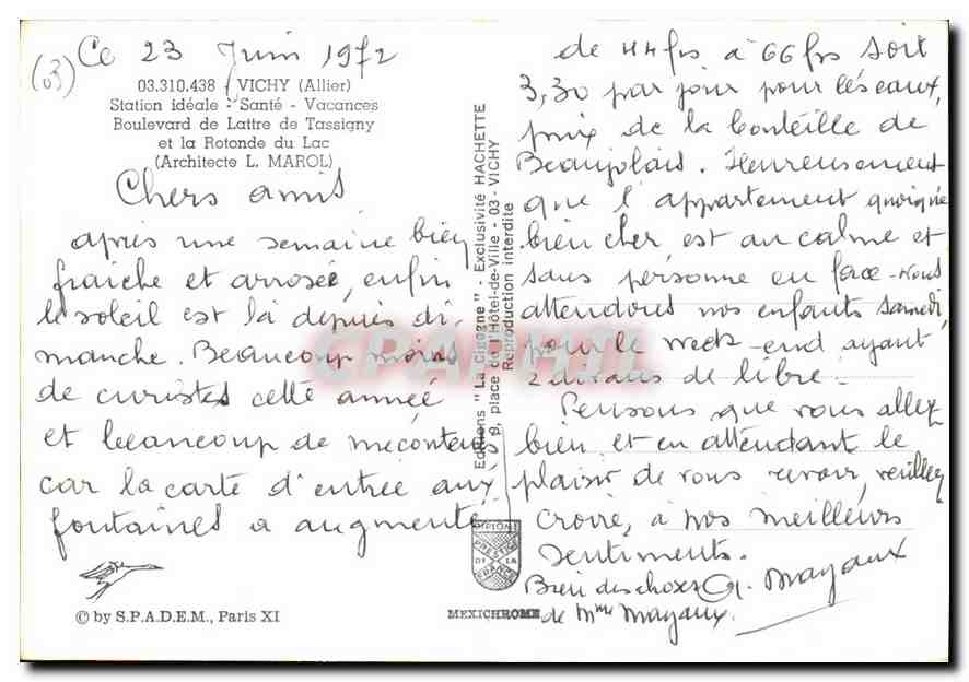 CPM Vichy Allier Station Ideale Sante Vacances Boulevard de Lattre de Tassigny et la Rotonde du Lac  — Verso