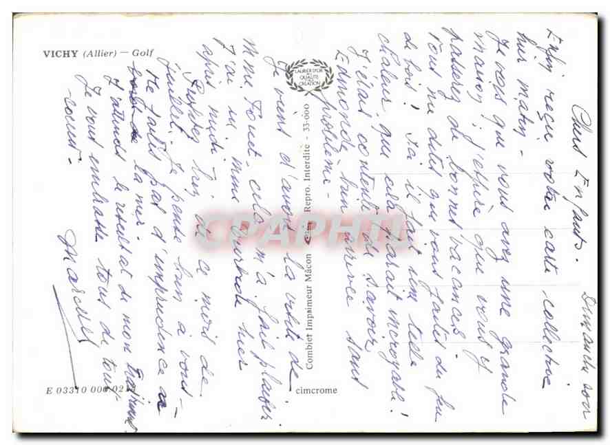 CPM Vichy Allier Golf  — Verso