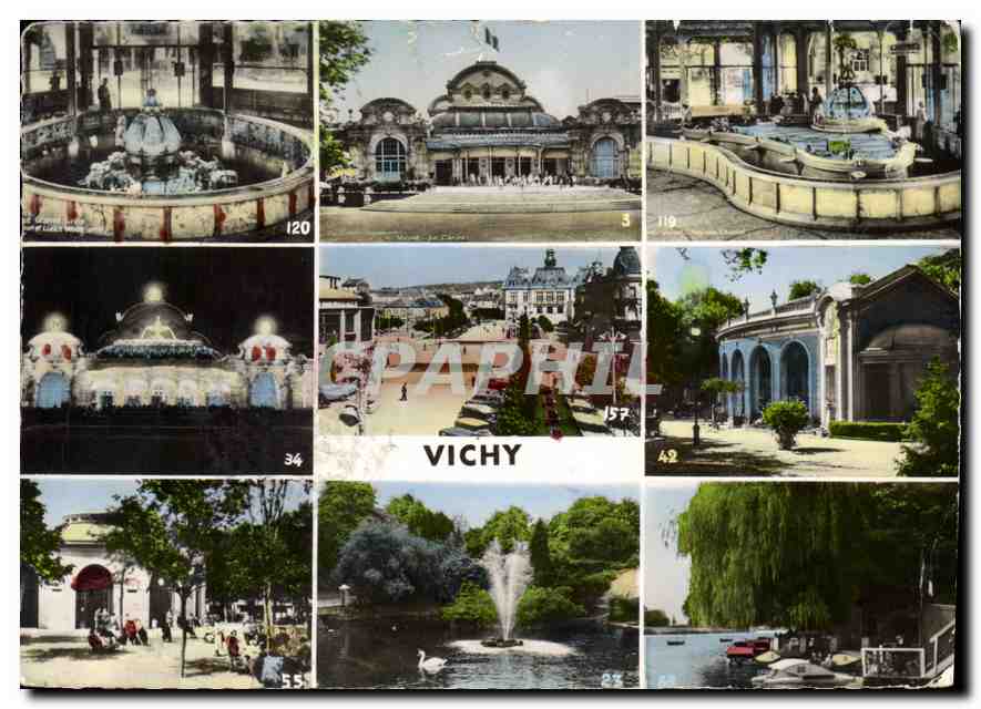 CPM Vichy Source Grande Grille le Casino source Chomel le Casino la nuit Place de l'Hotel de Ville S