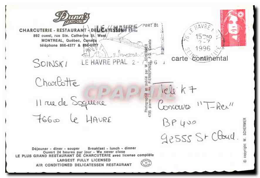 CPM Charcuterie Restaurant Delicatessen Montreal Canada  — Verso