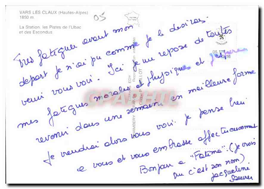 Vars Les Claux — Station des pistes de l'Ubac et des Escondus — Éditeur : EDY — Verso