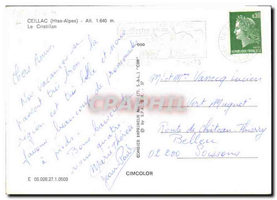 Le Cristillan — Ceillac (Htes-Alpes) — Imprimeur CIMCOLOR — Verso