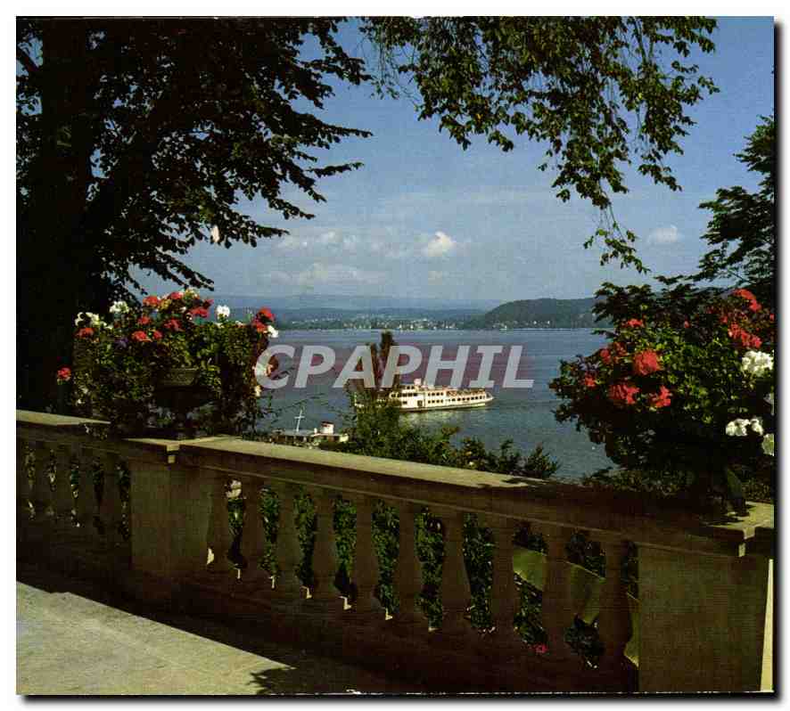 CPM Ile de Mainau au Lac de Constance vue de la terrasse du chateau vers le village d'Unteruhidingen