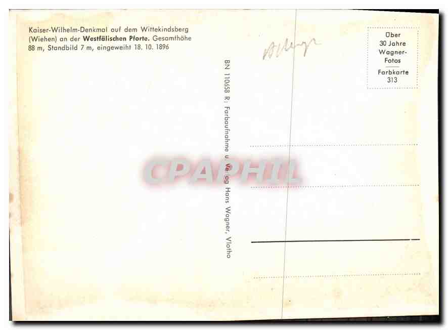 CPM Kaiser Wilhelm Denkmal auf dem Wittekindsberg Wiehen an der Westfalischen Pforte  — Rückseite
