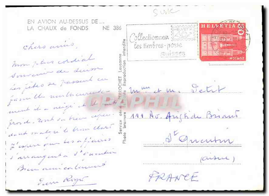 CPM En avion au dessus de la Chaux de Fonds  — Rückseite