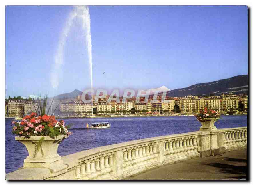 CPM Geneve le jet d'eau et le Mont Blanc 