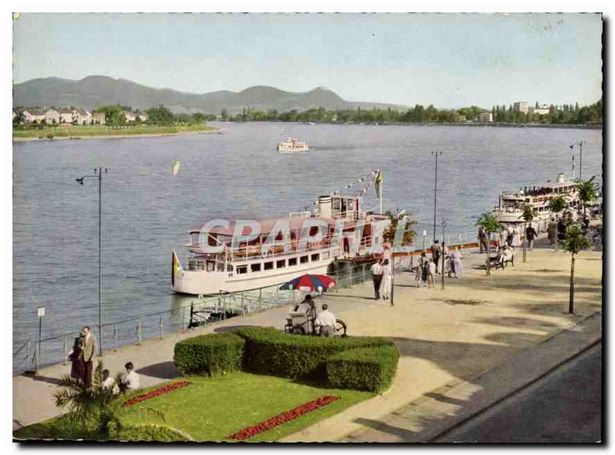 CPM Bonn Rheinpromenade mit Blick zum Siebengebirge Bateaux