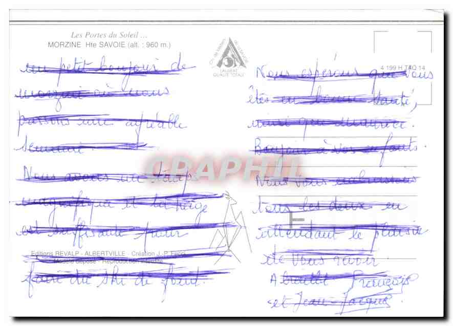 Morzine - Avoriaz — Éditeur REVALP-ALBERTVILLE, n° de série 4199 H TAO 14 — Rückseite
