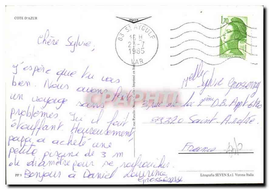CPM Cote d'Azur  — Verso