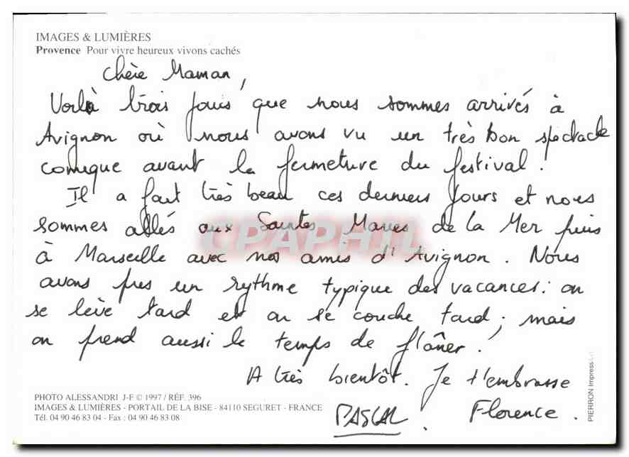 CPM Images & Lumieres Provence Pour vivre heureux vivons caches  — Back