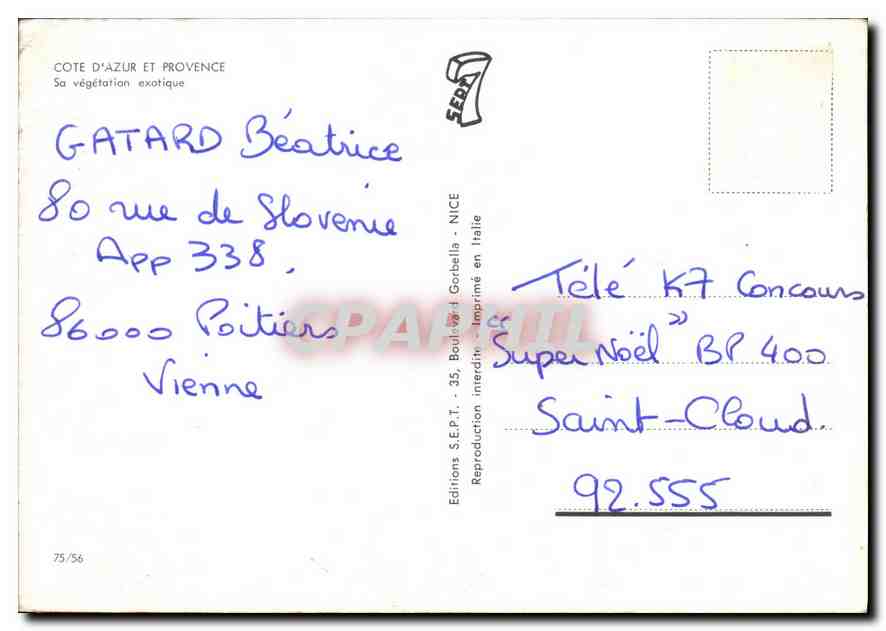 Côte d'Azur et Provence — Sa végétation exotique — Éditions S.E.P.T. - 75/56 — Back
