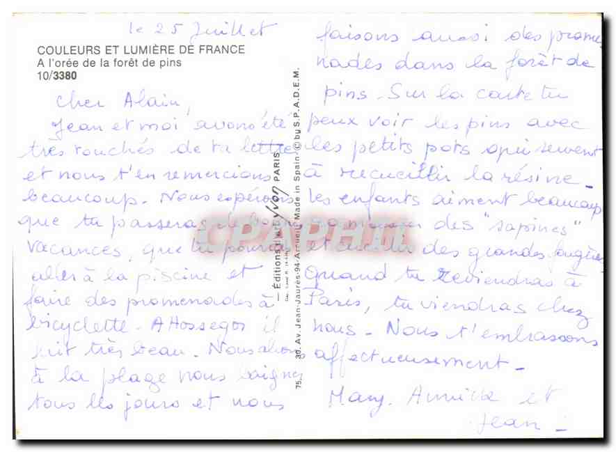 CPM Couleurs et Lumiere de France A l'Oree de la foret de pins  — Verso