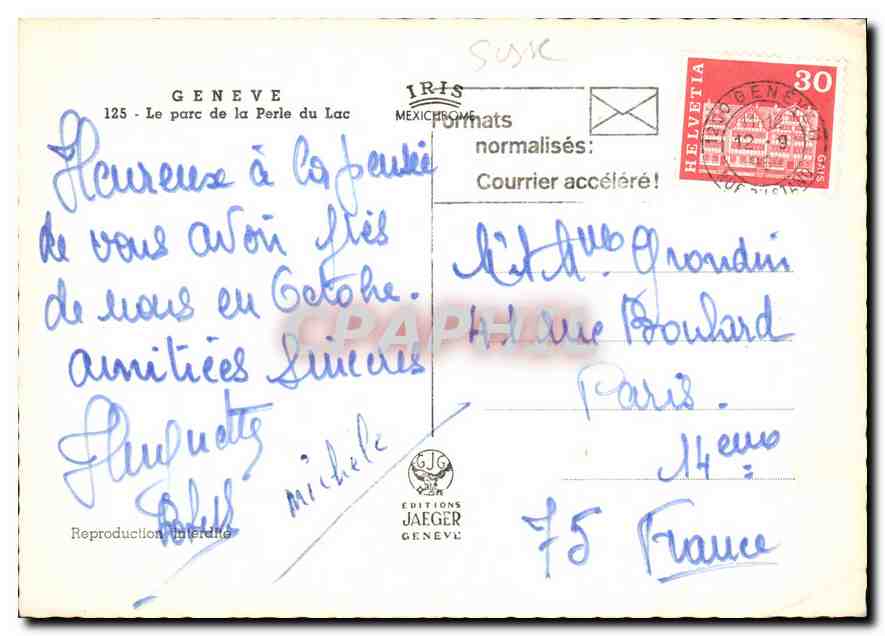 CPM Geneve le parc de la Perle du Lac  — Rückseite