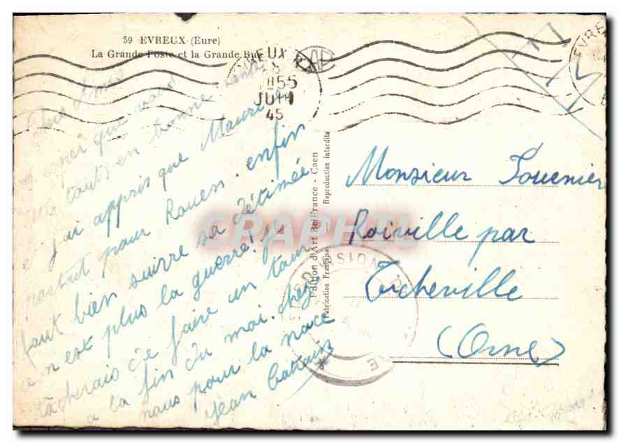 CPM Evreux Eure La Grande Poste et la Grande Rue Automobile — Rückseite