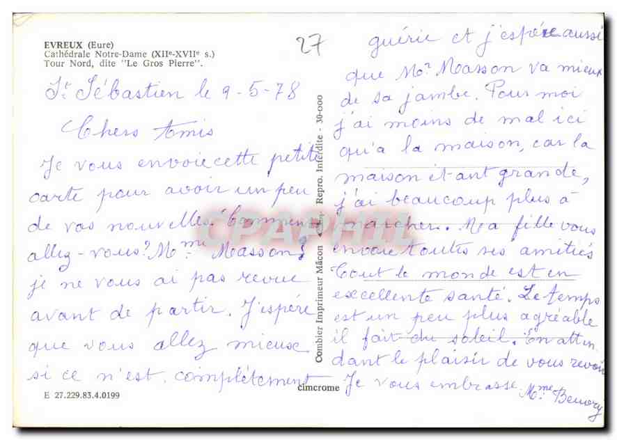 CPM Evreux Eure Cathedrale Notre Dame Tour nord dite Le Gros Pierre  — Rückseite