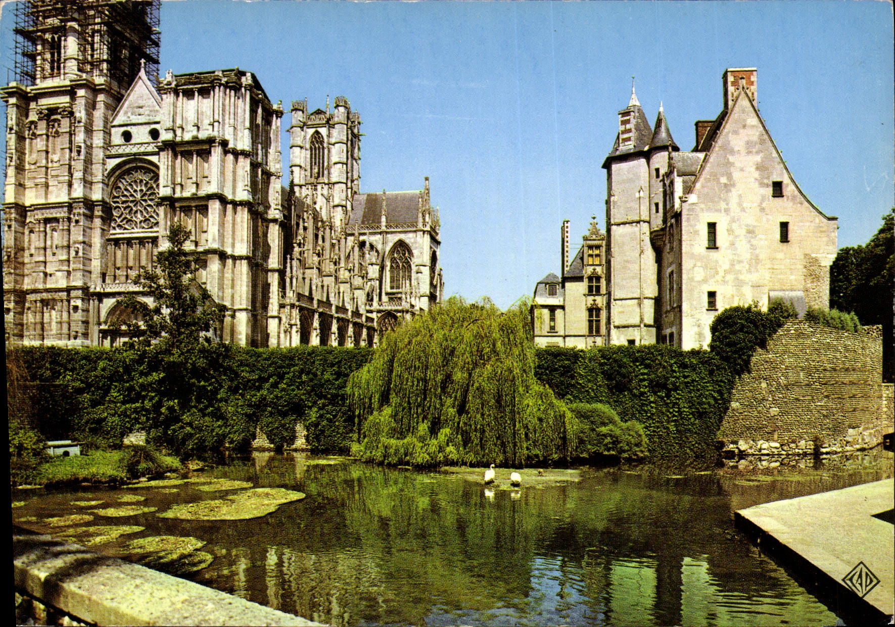 CPM Evreux le Cygnes sur l'Iton la Cathedrale et le Musee 