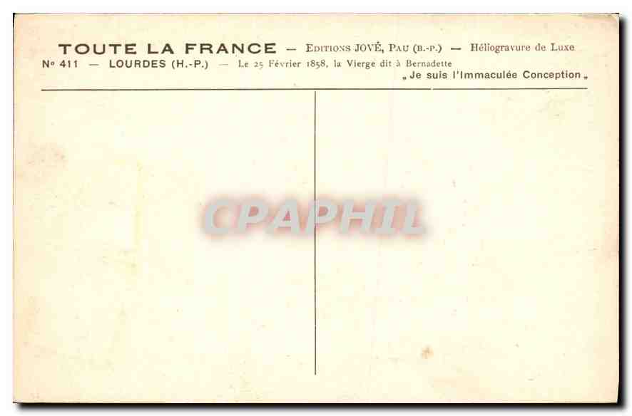 CPA Lourdes H P la Vierge dit a Bernadette  — Verso