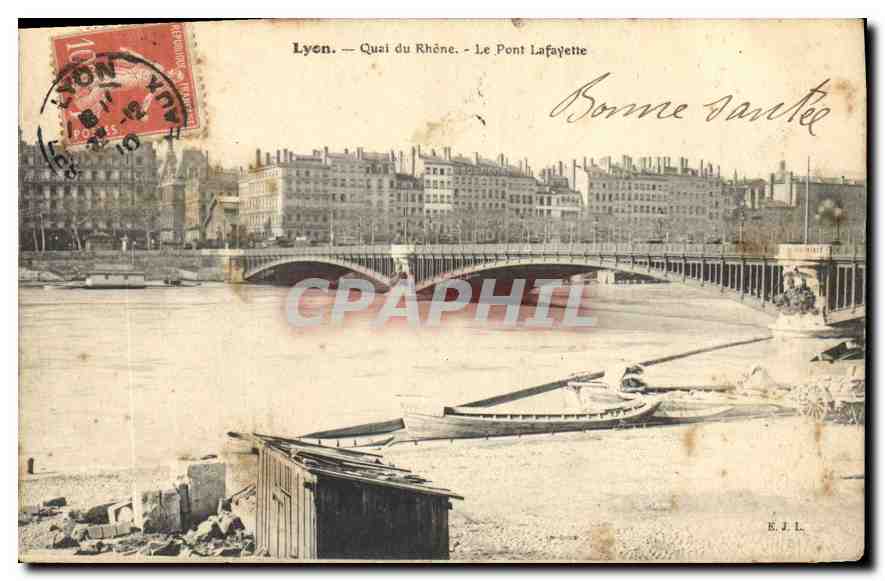 CPA Lyon Quai du Rhone le Pont Lafayette 