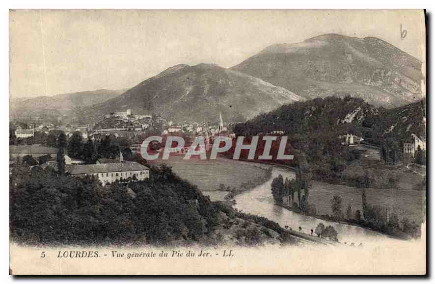 CPA Lourdes Vue generale du Pic du Jer 