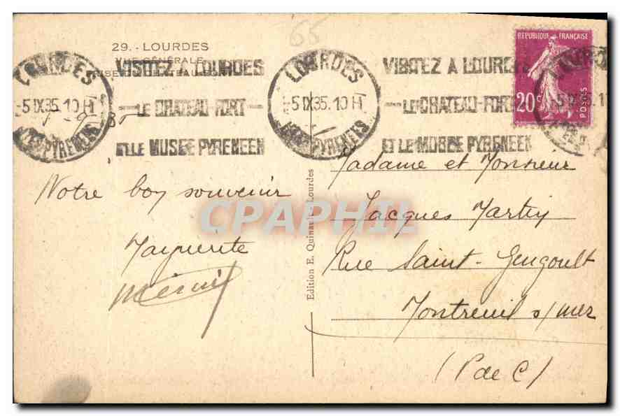 CPA Lourdes Vue generale  — Verso