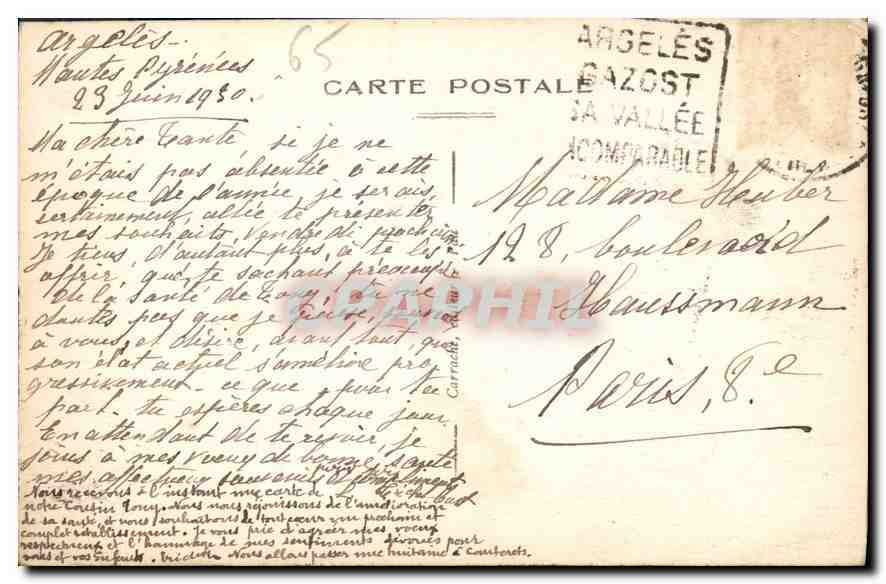 CPA Argeles Cazost H P la Terrasse et Pic de Viscos  — Rückseite