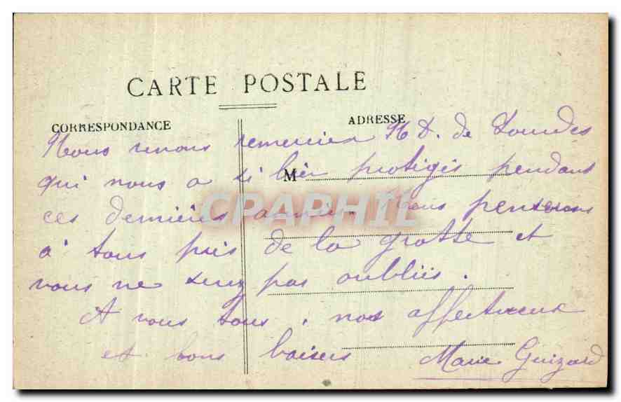 CPA Les Pyrenees Lourdes la Grotte  — Verso