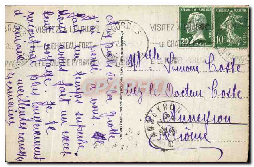 CPA Lourdes La Basilique et les Pyrenees  — Verso