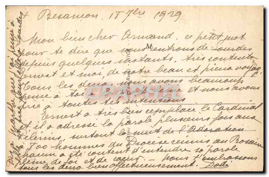 CPA Lourdes Le Chateau Fort et le Gave  — Verso