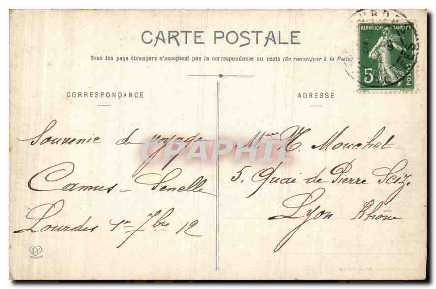 CPA Les Hautes Pyrenees Lourdes Vue generale prise des bords du Gave  — Verso