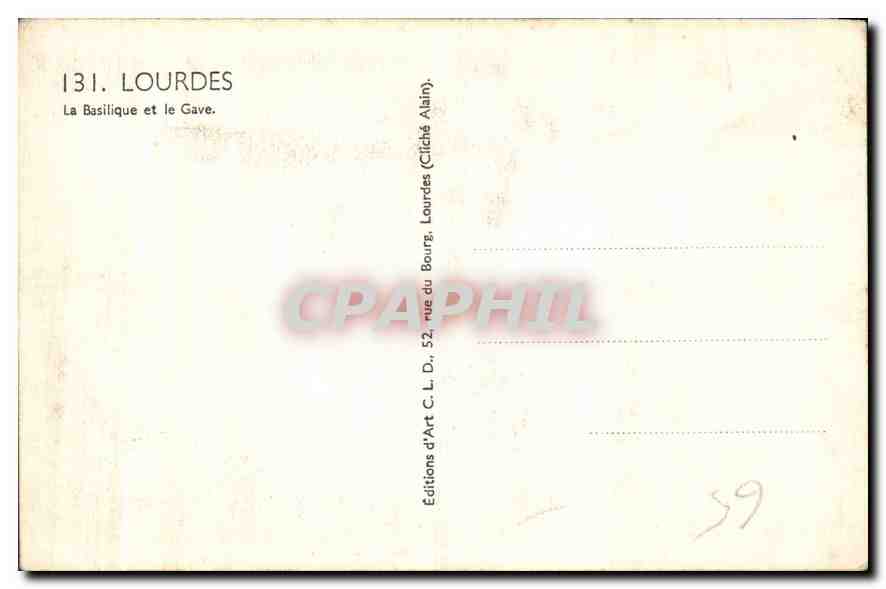 CPA Lourdes La Basilique et le Gave  — Verso