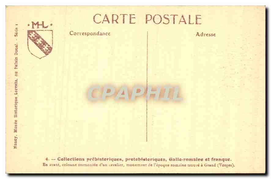 CPA Collection prehistoriques Gallo romaine et franque Grand Vosges — Rückseite