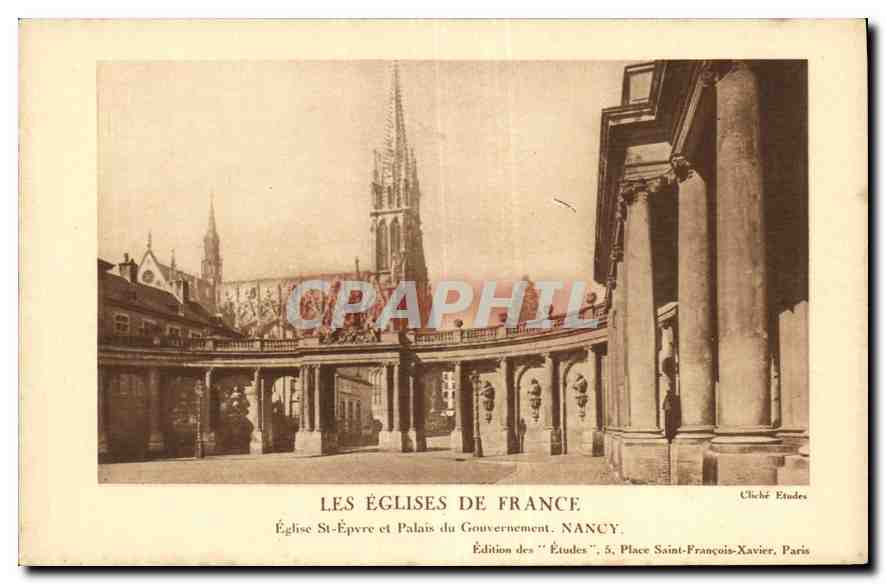 Église St-Épvre et Palais du Gouvernement — Nancy — Édition des 'Études', 5, Place Saint-François-Xavier, Paris
