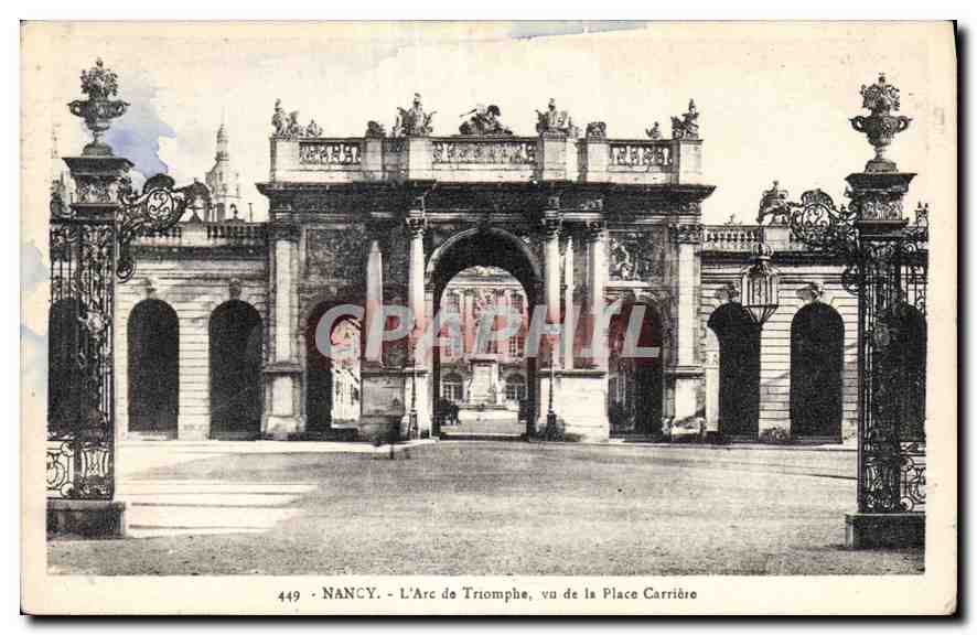 NANCY - L'Arc de Triomphe, vu de la Place Carrière — Édition d'Art V. Lefèvre, n° 449