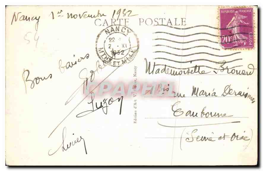 NANCY - L'Arc de Triomphe, vu de la Place Carrière — Édition d'Art V. Lefèvre, n° 449 — Rückseite
