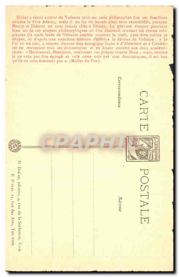 CPA Voltaire a table au milleu des philosophes du temps  — Rückseite