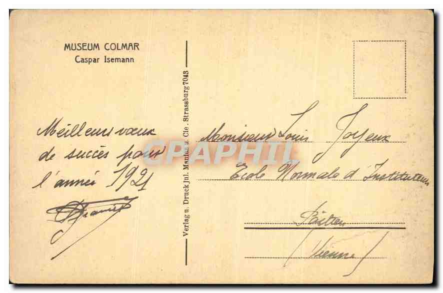 CPA Museum Colmar Caspar Isemann  — Verso