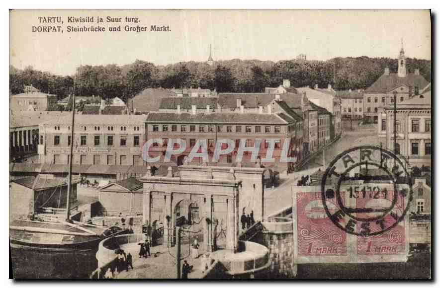 Tartu, Kiwišild ja Suur turg — vue de la passerelle et du grand marché — éditeur inconnu, n° de série non visible