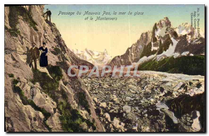 Passage du Mauvais Pas, la mer de glace et le Montenvers — Aug. Couttet, Chamonix, No. 24
