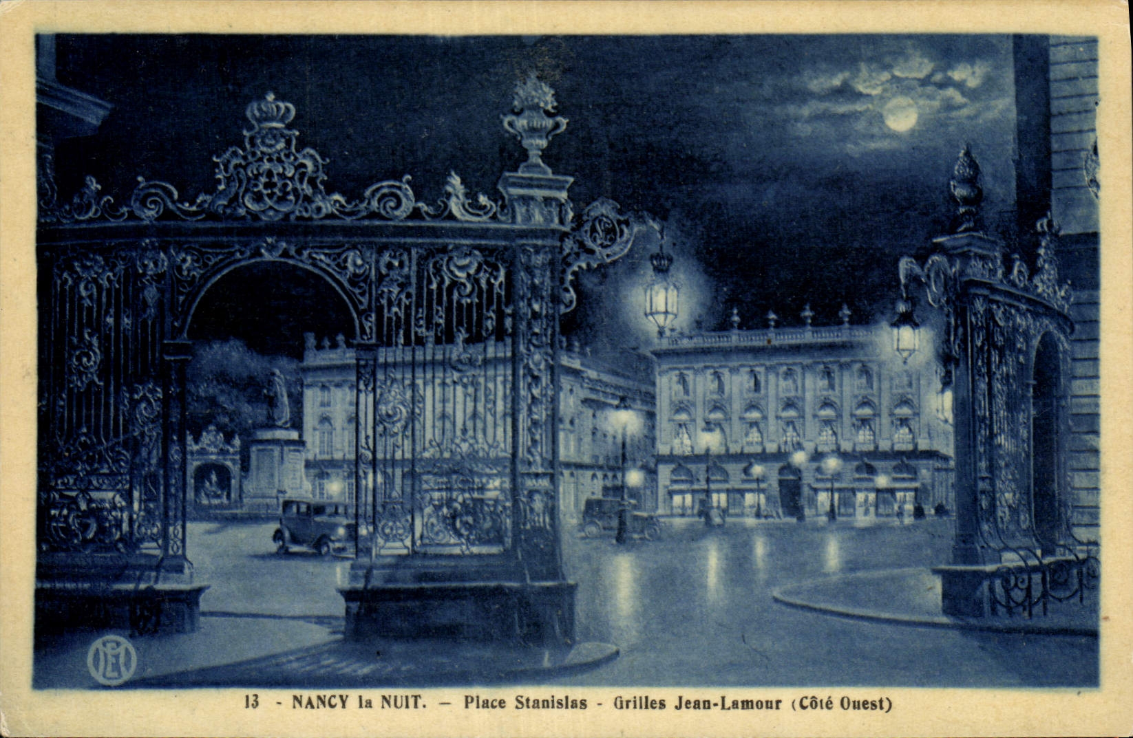NANCY in der NACHT — Place Stanislas — Jean-Lamour-Gitter (Westseite)