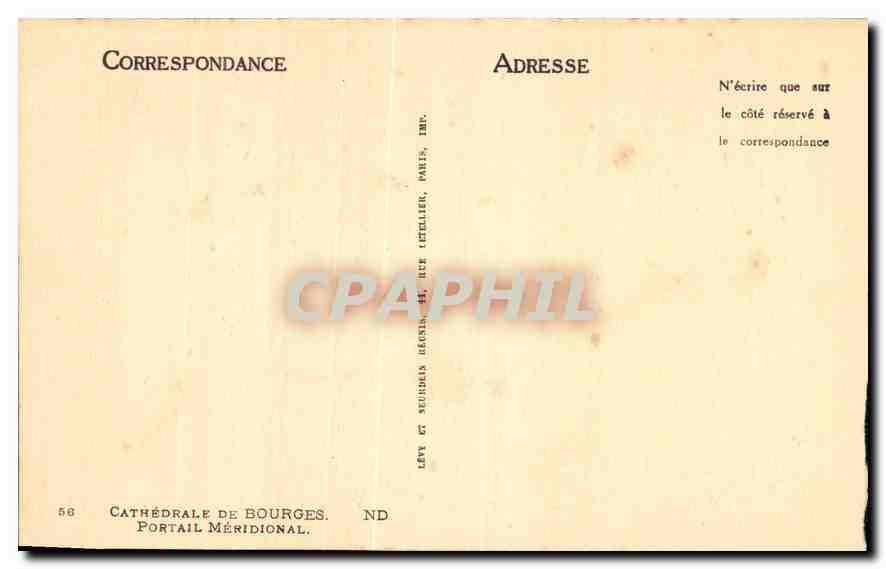 CPA Cathedrale de Bourges Portail Meridional  — Rückseite