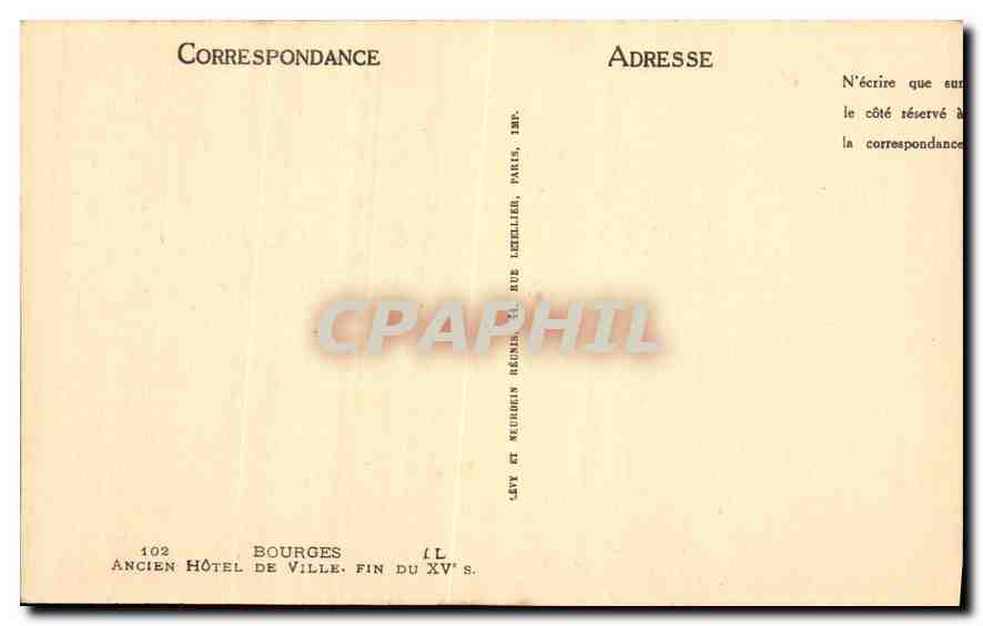 CPA Bourges Ancien Hotel de Ville fin du  — Rückseite
